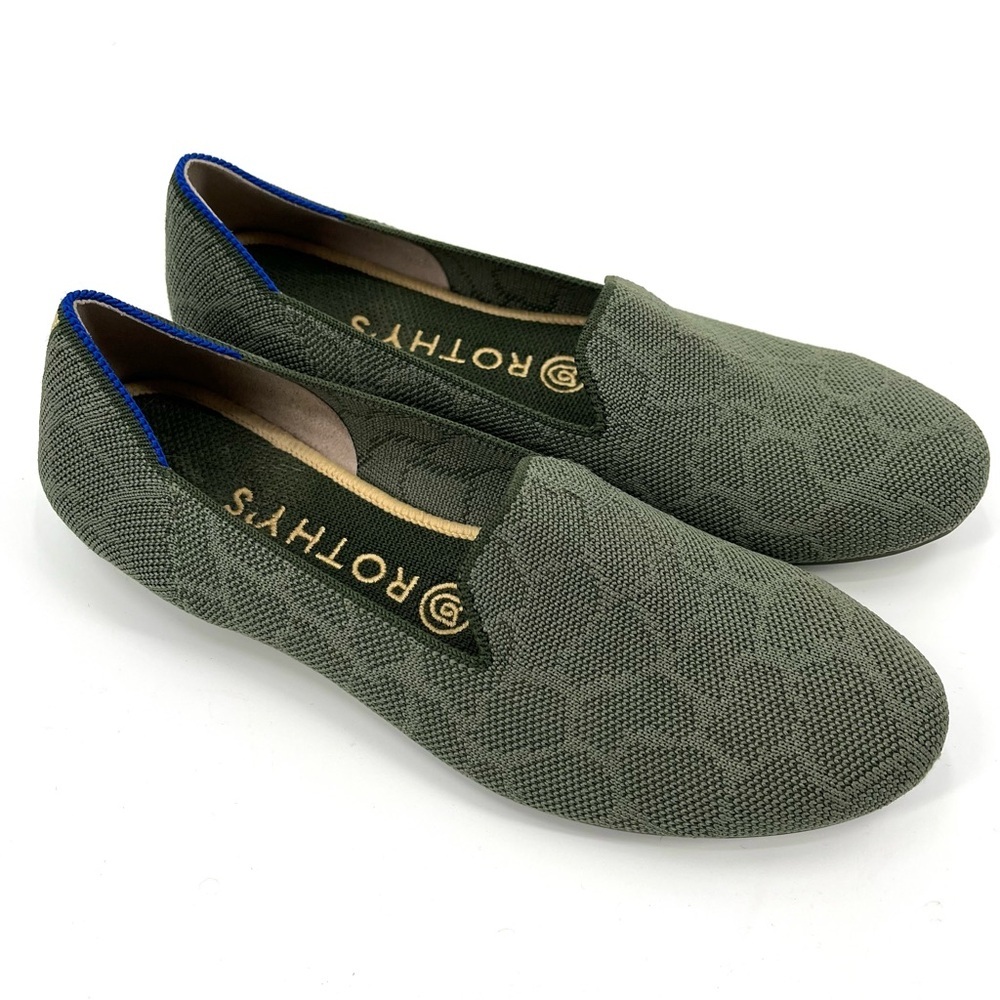 ROTHY'S The Loafer Safari Green Slip On Flats 7.5 Washable Comfort Shoes Retired